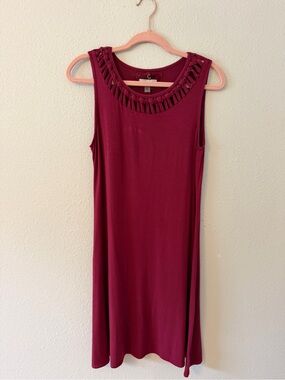 Cupio Sleeveless Burgundy Knit Dress with Braided Neckline